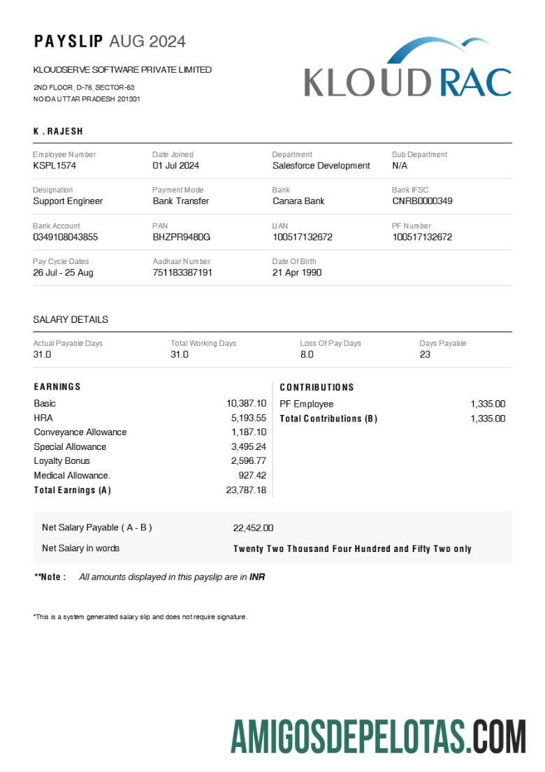 Para download Modelo de recibo de pagamento da Kloudserve Software em formatos Word e PDF.pdf, 1
